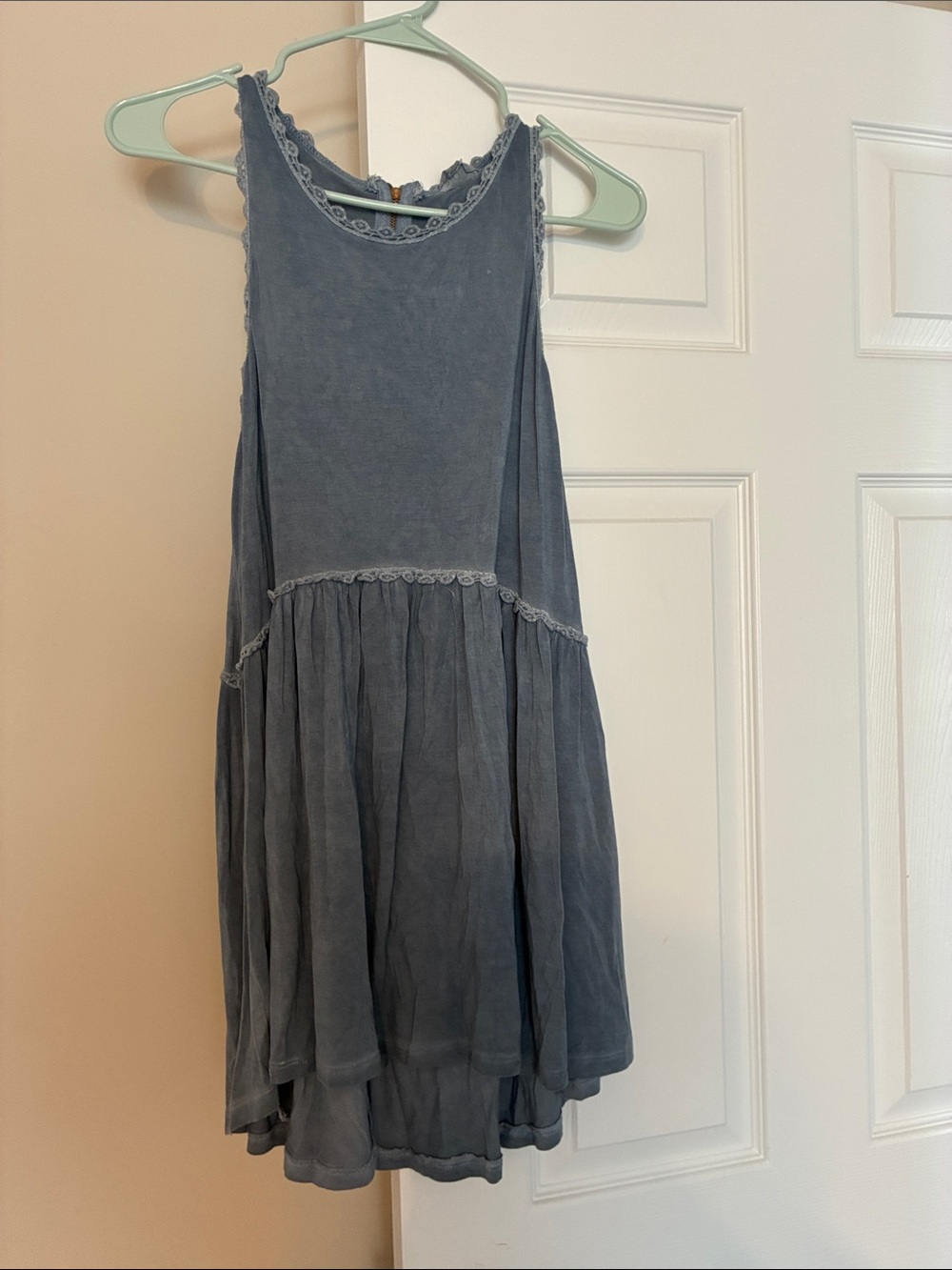 POL Slate Blue Sleeveless Tiered Mini Dress